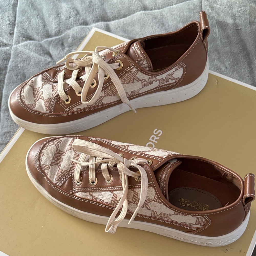 Michael Kors Brown & Cream Logo Lace-Up Sneakers